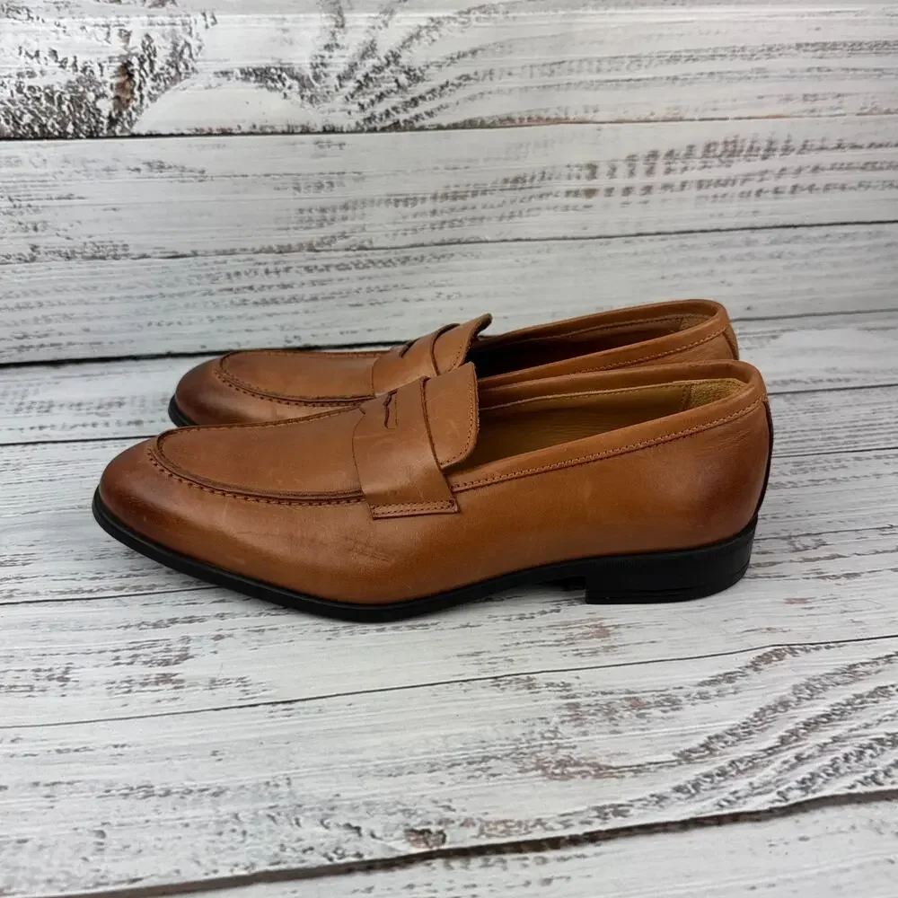 Bruno Magli Ricci Penny Mens Sz 9.5 Loafers Cognac Brown Leather - WORN ONCE